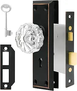 Mortise Lock Set for Interior Door - Vintage Crystal Glass Door Knobs with Skeleton Key & Oil Rubbed Bronze Finish