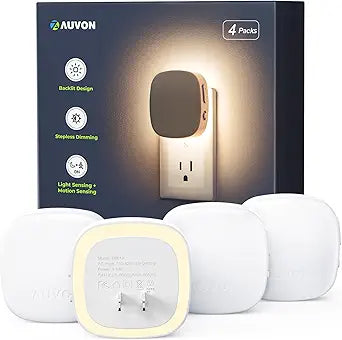AUVON Plug-in LED Backlit Night Light 4 Packs, Motion & Dusk to Dawn Sensor