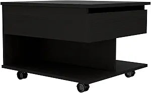 Luanda Lift-Top Coffee Table with Concealed Storage Compartment, Lower Open Shelf, Smooth-Lifting Mechanism and Locking Casters for Mobile Living Room Convenience, Modern Organization and Versati