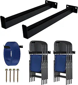 CXRCY 2 Pack Folding Chair Storage Rack, Heavy Duty Wall Mount Garage Organizer, 400 lbs Capacity Industrial Q235 Steel Chair Hanger, 14.4" Long Arm for 1820 Chairs, Black