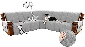 Arfntevss Waterproof Recliner Sectional Couch Covers for Reclining L Shape Sofa Cover Non Slip Washable L Shaped Slipcover Sets for Dog Furniture Protector (5 Seat with 2 Console Cover, Dove Gray)