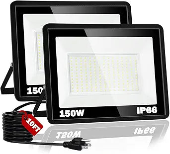 150W LED Flood Light,18000LM Floodlight with Plug,IP66 Waterproof Outdoor Lights, 5000K Daylight White Security Lights,Outdoor Floodlights for Yard Stadium Garden2 Pack