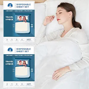 Yutianli Two Sets of Disposable Bed Sheets, Quilt Cover and Pillow case Set for Hotel and Travel. Portable Ready to use Bedding Set (Travel 4-Piece Double) 2 Sets