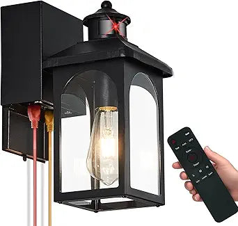 Porch Light with GFCI Outlet: Motion Sensor Porch Lights Outdoor with Remote Control Dusk to Dawn Exterior Lighting Fixtures Black Modern Outdoor Wall Lights for House Garage Patio Front Door