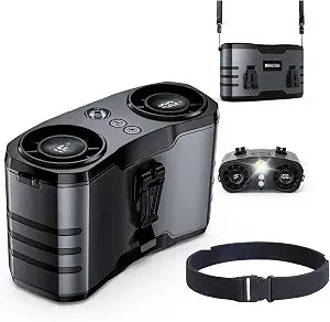 20000mAh Portable Waist Fan Rechargeable,10-Speed Belt Fan Clip on with 130 Wide Airflow & LED Light, 30H Runtime High Speed Turbo Cooling Body Fans for Outdoor Camping, Fishing, Travel (Black)
