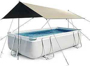 10x10ft LargeCover Above Ground Pool Shade Kit - UVResist 300D Oxford Backyard Pool Shade Canopy Sail with Metal Poles/Ropes/Stakes, Outdoor Rectangle & Round Swimming Pools/Deck/Patio Shades