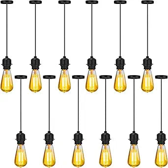 Retisee 12 Pack Industrial Mini Pendant Light Kit Bulk Mini Ceiling Hanging Light Fixtures E26 Lamp Socket Vintage Black Cord Pendant Light Fixtures Adjustable DIY Hanging Lamp Kit for Kitchen Bedroom
