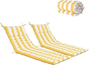 Only choice Chaise Lounge Cushion Outdoor Set of 2, 73" Lx24 W Quilted Patio Chair Cushion with Headrest, Waterproof & Fade-Resistant for Poolside, DeckPool Lounge Chairs (Yellow White Striped)