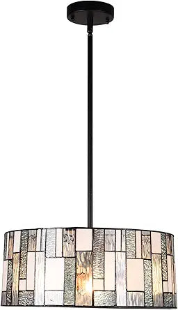 ARTZONE Tiffany Pendant Light, 16" Wide Modern Style Stained Glass Round Hanging Lamp for Kitchen Island, Dining Room, Foyer