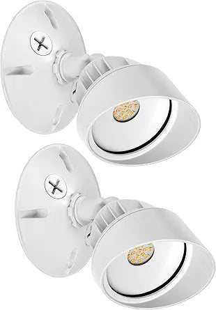 Maxxima LED Outdoor Flood Wall Light, Exterior Security Light w/Adjustable Head, 950 Lumens, 3000K Warm White, White (2 Pack)