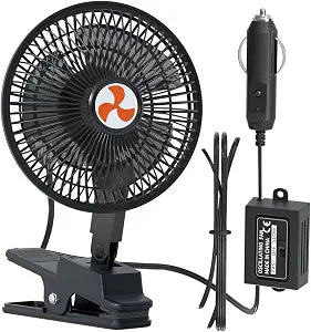 12 Volt Oscillating Car Fan, 6" Portable Silent Cooling Air Fan with Clip-on Cigarette Lighter, 360 Rotatable Ventilation, 6FT Cord for Trucks, Cars, RVs, Golf Carts