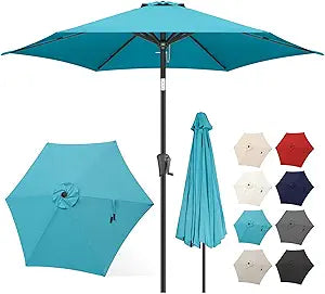 FLAME&SHADE 9ft Patio Umbrella Outdoor - Table Umbrella with Push Button Tilt and Crank, UV Protection, 6 Sturdy Ribs, Market Umbrella for Garden, Deck, Backyard, Lawn, Pool and Beach(Aqua Blue)