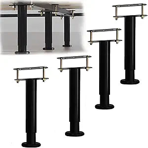 4PCS Bed Support Legs, 9.84"-16.54" Adjustable Furniture Legs with Non-Slip Base, Heavy Duty Metal Height Bed Frame Support Leg, Upgrade Furniture Risers Replacement Kit for King Queen Wood Slats