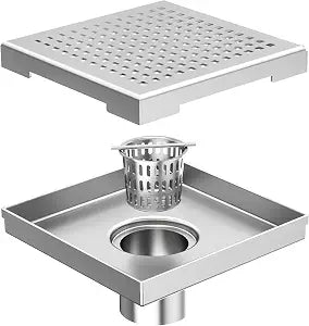 Neodrain 6 in Brushed Square Shower Drain with Quadrato Pattern Grate