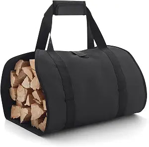 FLASLD Firewood Carrier Waxed Canvas Firewood Bag Heavy Duty Large Fireplace Carrier Durable Log Tote Fire Wood Carring Bag with Handles Wood Sling Holder Cabin Stove Accessories (Black)
