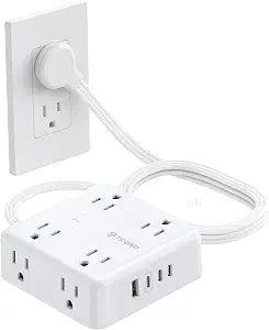TROND Surge Protector Power Strip, 5ft Flat Plug Extension Cord, White