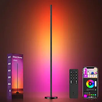RGBICW Corner Floor Lamp, Smart LED Floor Lamp for Ambient Lighting with 16 Million Colors, App & Remote Control, 68 Scene Modes, Music Sync, Adjustable Warm White for Bedroom Living Room