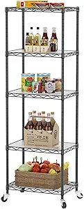 SINGAYE Shelf Closet Wire ShelvingAdjustable Metal Unit for Laundry Room Organization Bathroom Kitchen Home Storage with Wheels Small Pantry Rack Shelves