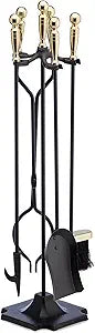 UniFlame 5-Piece Fireplace Tools Set, Polished Brass and Black (T51030PK)