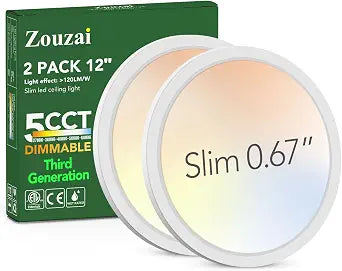 zouzai 2 Pack 12 Inch Flush Mount LED Ceiling Light Fixture, 5CCT, Dimmable