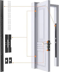5-Piece Door Reinforcement Set for Jamb,Frame & Hinges Door Lock Security,Door Jamb Reinforcement Set,Anti Door Kick in Heavy Duty Striker Plate Kit,Tamper/Corrosion Proof Door Jamb Repair Kit (Black)