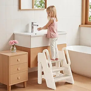 Step Stool for Toddlers, Foldable Toddler Step Stool for Bathroom Sink, 150lbs Load Bearing Kids Stool for Toilet Sink with Non-Slip/Anti-Tip Design, Foldable Kids Step Stool for Bathroom