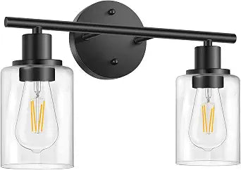 Bathroom Light Fixtures, 2 Light Black Vanity Light, Wall Sconces Lighting