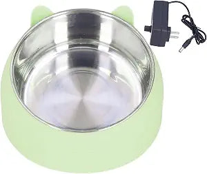 Zerodis Heated Pet Bowl, Portable Heated Water Bowl Nordic Stainless Steel to Cervical Spine Constant Temperature Cat Food Bowl US Plug 100240V (Green)