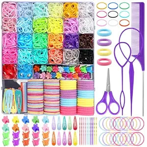 Auroray Hair Accessories for Girls, 2194 Pcs Colorful Elastic Hair Ties Set with Rubber Bands Butterfly Hair Clips Bobby Pins Hair Styling Tools Hair Tie Cutter Hair Stuff for Toddler, Baby, Kids