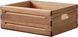 1 Pack Wooden Storage Bin of 16"x12"x6.25".Durable Open Solid Wood Box w/Handles.Farmhouse Container Shelf Baskets. Multipurpose Home Dcor Organizer Crates for Display,Pantry,Book,CD