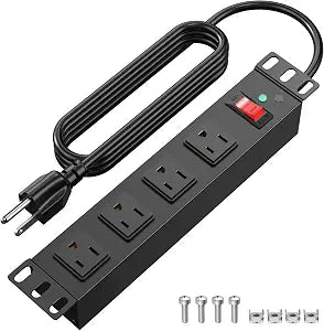 HEZI 10 Inch Rack PDU,1U Rack Mount,4 Outlets,1200J Surge Protection