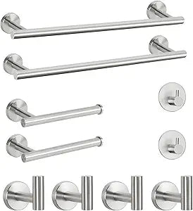 NearMoon Bathroom Hardware Set SUS 304 Thicken Stainless Steel-Towel Bar Set Include 16" Towel Rod, Toilet Paper Holder, Multifunctional Hooks Bathroom Accessories (Brushed Nickel, 10 Pcs)