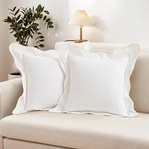 HAUSSY Scalloped Pillow Covers 26x26 Set of 2,Decorative Throw Pillows Cute Aesthetic Preppy Cushion Covers for Couch Bed Living Room,White