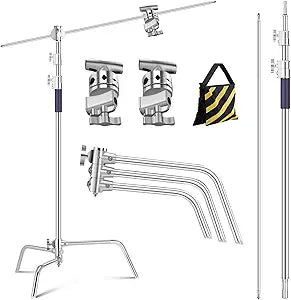 K&F CONCEPT Heavy Duty C Stand 10.8ft/330cm with Holding Arm Sandbag, 2*Grip Head Stainless Steel Photography Light Stand C-Stand Sturdy for Studio Monolight, Softbox, Reflector