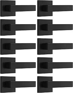 Probrico [Pack of 10 Door Lever Dummy Lever Door Handle for Closets French Doors,Square Dummy Door Lever,Non-Turning Single Side Pull with Black Finish,Easy Installation Pull Only Lever Set
