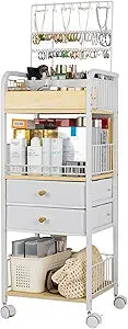 YGJT Makeup Organizer, Floor Skincare Cosmetics Organizer with Drawers, Jewelry Organizers and Storage for Earring Necklace, Vanity Organizer for Skin Care Perfume Makeup Brush Nail Polish Hair Tool