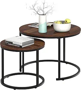 Garden 4 you Nesting Coffee Table Rustic Brown 2 Sets for Small Place Engineered Wood Sofa End Side Table for Living Room Cabin Bed Room Dining Room