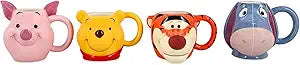 Disney Winnie The Pooh Characters 4-Piece Sculpted Ceramic Mini Mug Set | Each Holds 4 Ounces