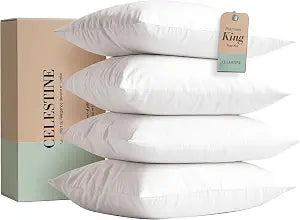 King Size Bed Pillows Set of 4  Soft & Supportive Down Alternative Microfiber Filling, Plush White 36x20 Sleeping Pillows for Side and Back Sleepers, Breathable, Machine Washable