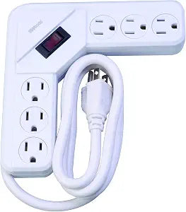 Southwire Woods L-Shaped Power Strip - 6-Outlets - Overload Safety Feature - 4-Foot Power Cord - Right Angle Design - White - UL Listed Strip