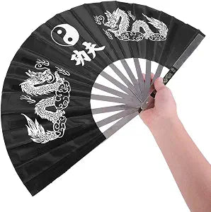 Maxmartt Folding Hand Fan Stainless Steel Tai Chi Fan Kung Fu Fan Karate Fans Chinese Fan Martial Arts Fan Kung Fu Fighting Fans Wushu Fan for Performance Dance (Black)