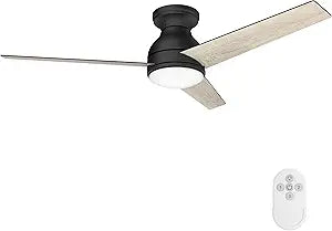 Inlight 52'' Integrated LED Indoor and Outdoor Black AC Motor Hugger Ceiling Fan with Light and Remote, ETL Listed for Damp Locations, IN-0713-2-PL