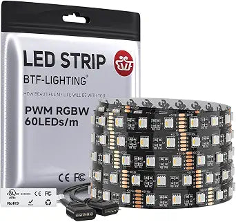 BTF-LIGHTING RGBW LED Strip Warm White 16.4ft 60LED DC12V UL Listed IP30