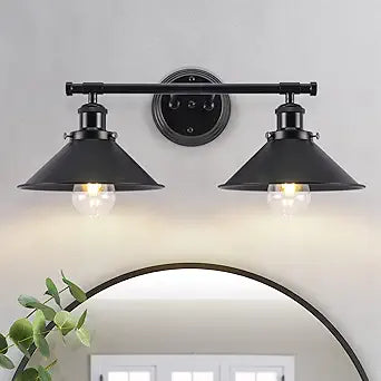 Black Bathroom Light Fixture 2-Light Matte Black Farmhouse Vanity Lights for Bathroom Light Fixtures, 20" Rustic Industrial Wall Sconce Vanity Lighting Fixtures over Mirror Kitchen Cabin Workshop Cafe
