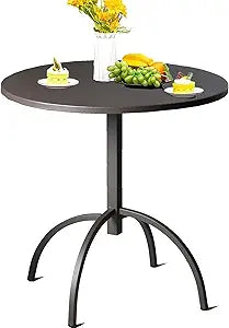 Patio Bistro Metal Dining Table, Outdoor Steel Slat Round Table for 2 Person,Diameter 27.5", Furniture Table for Backyard, Garden, Lawn and Porch - Brown 