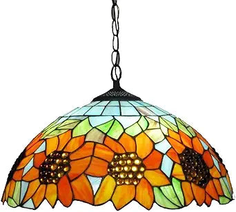 16" Tiffany Style Sunflower Stained Glass Art Pendant Light for Dining Room Pastoral Hanging Pendant Lamps for Kitchen Island Restaurant Hallway Lighting,110V-240V,E27