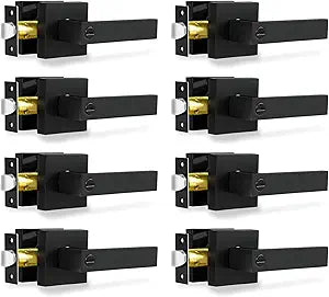 RAZCC Privacy Door Levers, 8 Pack Matte Black Door Handles Heavy Duty Bed and Bath Door Locks Interior Keyless Locksets, Reversible for Left Right Handed Doors