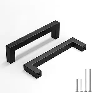 homdiy 25 Pack Black Cabinet Handles 4 Inch(102 mm) Hole Centers Matte Black Cabinet Pulls Stainless Steel Drawer Dresser Handles Square Bar Hardware Drawer Pulls Stainless Steel Dresser Hardware