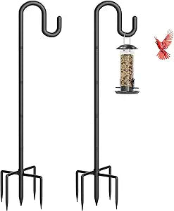 Shepherds Hook for Bird Feeder, 108" Extra Tall Double Bird Feeder Pole with 5-Prong Base, Heavy Duty Thickened Metal Shepherd Hook for Outdoor Plant Baskets, Lanterns, Black, 2 Pack