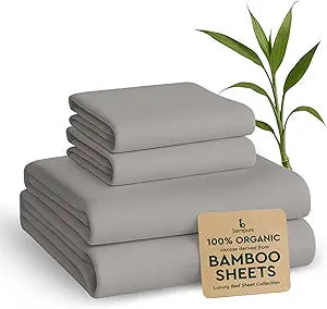 BAMPURE Luxury Series Queen Sheet Set - 100% Pure Viscose Bamboo Sheets - Super Soft, Cooling for Hot Sleepers - Light Gray.